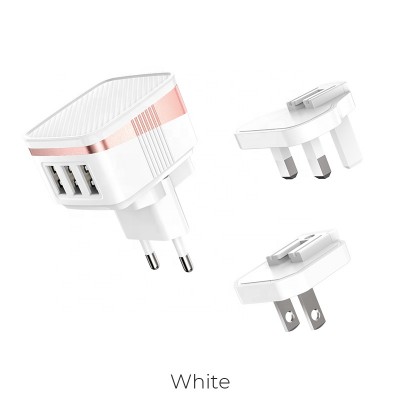 Hoco C83 Detachable pin wall charger 3 USB output 2.4A, US / EU / UK plugs can be removed and replaced at any time